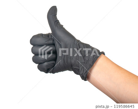 Black rubber glove on hand isolated on the white Black rubber glove on hand isolated on the white 119586645