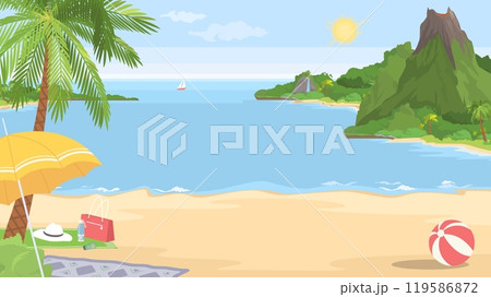 Sunny sand beach landscape cartoon vector illustration 119586872