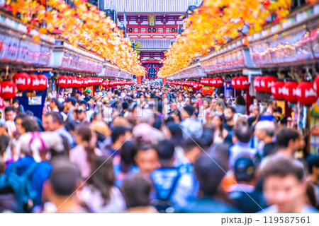 日本の東京都市景観10月。ほとんどが外国人…コロナ禍前を超える外国人観光客らで賑わう浅草寺＝24日 119587561