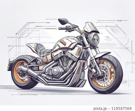 ネイキッドバイクのバイクのスケッチのイメージ素材 119587569