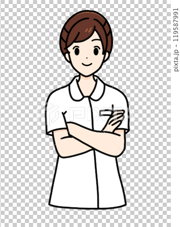 Female nurse standing pose, upper body, arms crossed 119587991