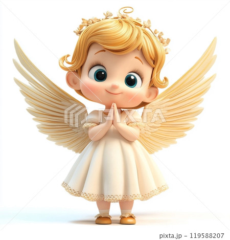 3D Cartoon Cute Funny Angel Isolated on White Background 119588207
