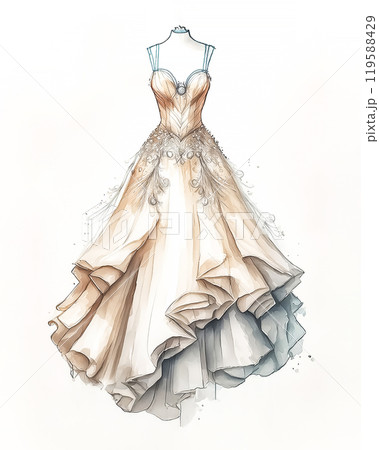 ドレスのデザイン画のイメージ素材 ピンク色 ドレスのデザイン画のイメージ素材 ピンク色 119588429