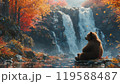 秋景色の湖で休むクマ 119588487
