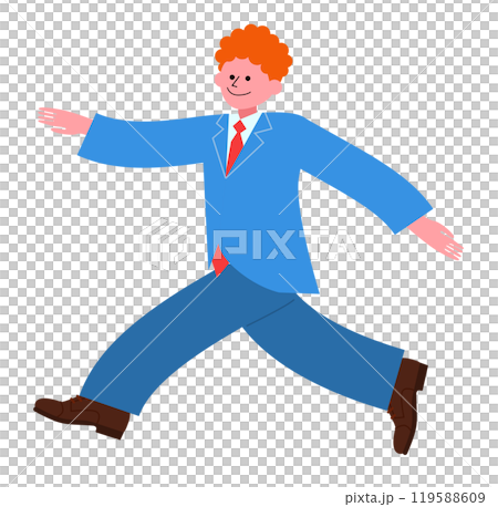 Illustration of a young man in a suit skipping happily 119588609