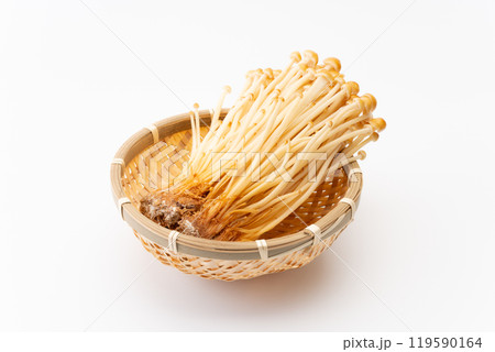 竹笊に盛られた茶えのき茸 119590164