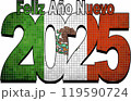 Happy New Year 2025 with Mexico flag inside 119590724