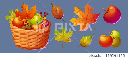Autumn harvest basket. Thanksgiving fruit box 119591136