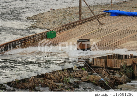 那珂川の観光やな　天然アユのやな漁　鮎の伝統漁法 119591280