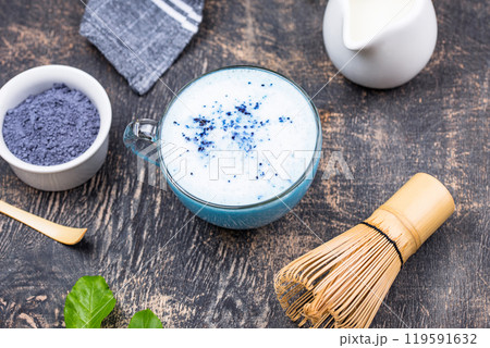 Blue matcha latte with milk Blue matcha latte with milk 119591632