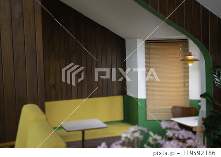 Beautiful coffee shop or cafe restaurant interior retro decoration 119592186