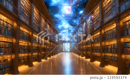 アカシックレコード│図書館│未来都市│宇宙│神秘│イラスト 119593374