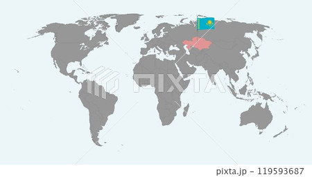 Pin map with Kazakhstan flag on world map. Vector illustration. Pin map with Kazakhstan flag on world map. Vector illustration. 119593687