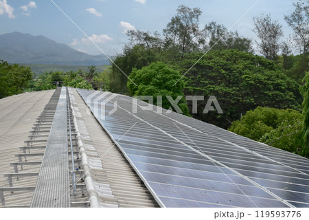 Photovoltaic panel, new technology to store and use the power from the nature with human life, sustainable energy and environmental friend concept. 119593776