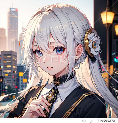 夕焼けの中、ライトを点ける少女 119593878