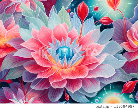 the image of a fantastic flower with a glowing inner light. Luminescent Bloom: A Vision in Pink and Blue 119594987