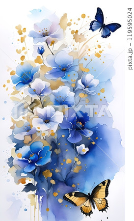 the concept of flowers and butterflies depicted in a watercolor style 119595024
