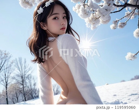 真冬の桜と振り向く大人の女性 真冬の桜と振り向く大人の女性 119595060