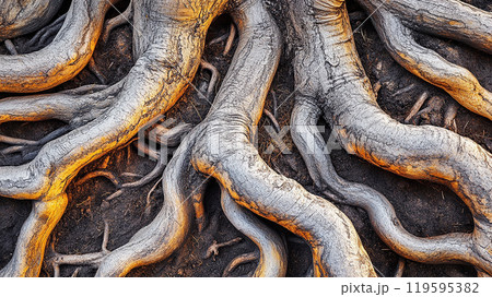 力強く地面に根を張る木の根 力強く地面に根を張る木の根 119595382