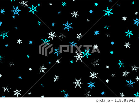 Pixel snowflakes on black background for Christmas greeting card. Winter snowfall, in 8bit pixel style 119595943