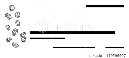 Coins are falling and scattered with multiple black lines. Ideal for finance, investments, economics, savings and wealth. Black and white minimal design 119596607