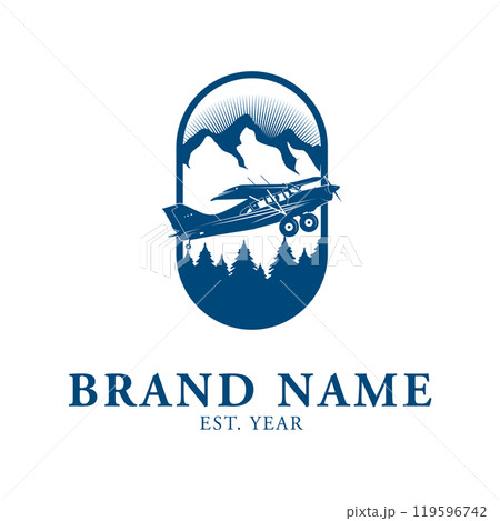 Air plane logo design with mountains 119596742