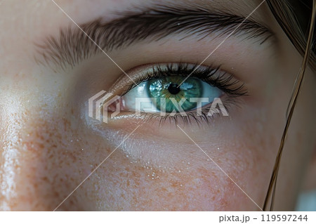 Close up view, upper face part eyes. 119597244