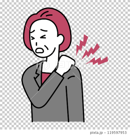 肩こりがつらい中年のスーツの女性 肩こりがつらい中年のスーツの女性 119597953