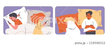 Vector set of a man and a woman facing conflict in a relationship 119598312