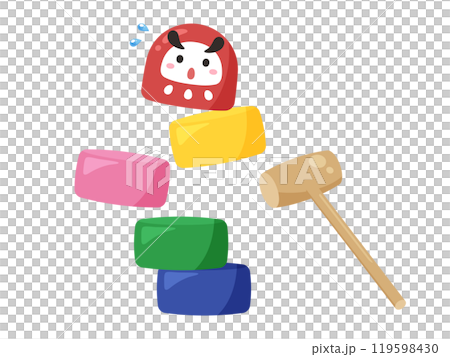 崩れそうなだるま落としのイラスト 119598430