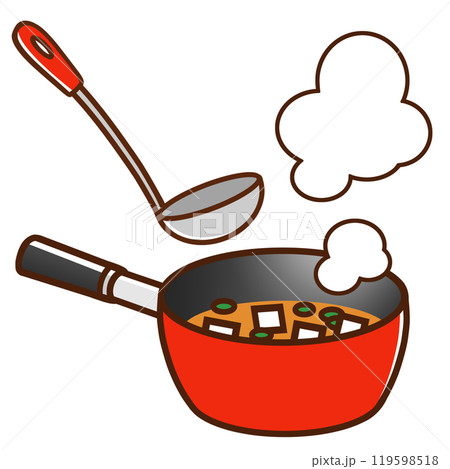 片手鍋に入った豆腐の味噌汁とお玉 片手鍋に入った豆腐の味噌汁とお玉 119598518