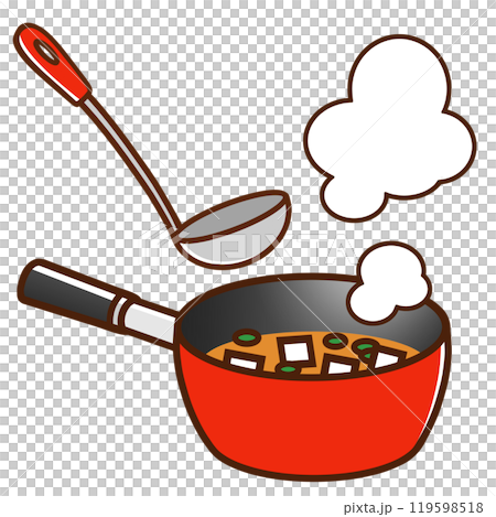 片手鍋に入った豆腐の味噌汁とお玉 片手鍋に入った豆腐の味噌汁とお玉 119598518