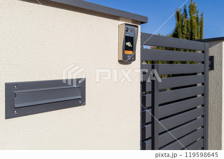 Modern Security Gate with Video Intercom Modern Security Gate with Video Intercom 119598645