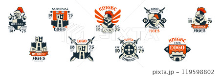 Middle Ages Logo Design and Medieval Emblem Vector Set Middle Ages Logo Design and Medieval Emblem Vector Set 119598802