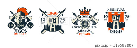Middle Ages Logo Design and Medieval Emblem Vector Set Middle Ages Logo Design and Medieval Emblem Vector Set 119598807