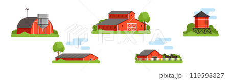 Farm Building and Rural Agriculture Infrastructure Vector Set 119598827