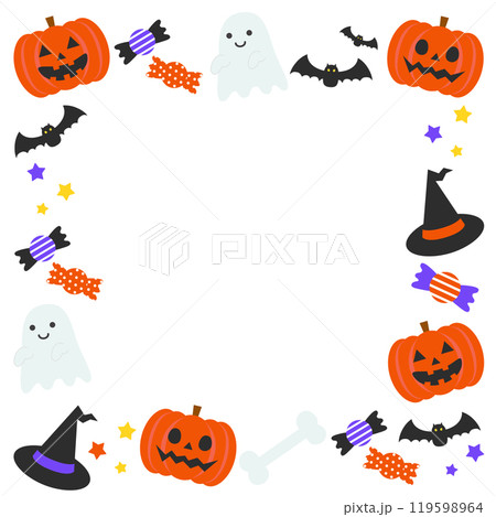 かわいいハロウィンの白フレーム背景ベクターイラスト素材【文字なし】【スクエア】 119598964