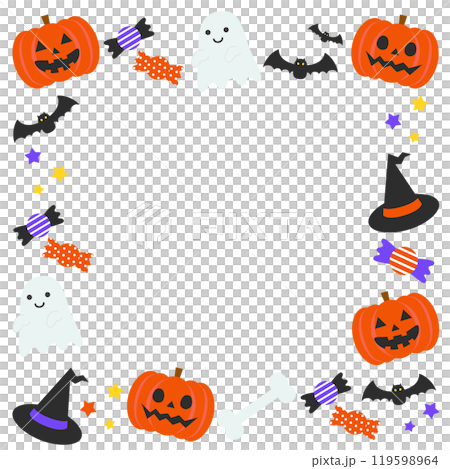 かわいいハロウィンの白フレーム背景ベクターイラスト素材【文字なし】【スクエア】 119598964