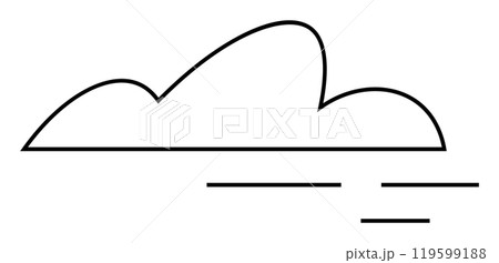 A black outline of a cloud with two sets of horizontal lines underneath, indicative of wind. Ideal for weather forecasts, meteorology, calendars, children s books, and environmental graphics. Minimal 119599188