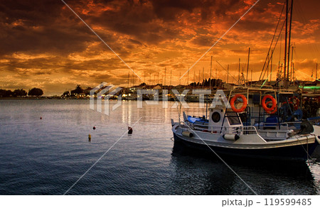 Beautiful sunset on Pythagorio town on Samos island 119599485