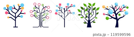Set of decisions trees in abstract colorful style with geometric elements. 119599596