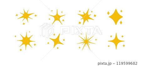 Space minimalistic icons outline. Yellow sparkles icons. 119599682