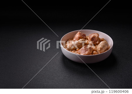 Cassoulet with white beans, meat and sausages, vegetables, salt and spices Cassoulet with white beans, meat and sausages, vegetables, salt and spices 119600406