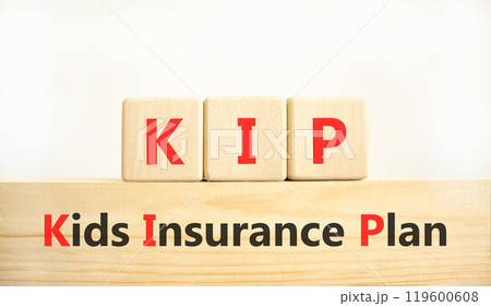 KIP kids insurance plan symbol. Concept words KIP kids insurance plan on beautiful wooden blocks. Beautiful white background. Business KIP kids insurance plan concept. Copy space. KIP kids insurance plan symbol. Concept words KIP kids insurance plan on beautiful wooden blocks. Beautiful white background. Business KIP kids insurance plan concept. Copy space. 119600608