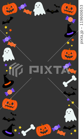 かわいいハロウィンの黒フレーム背景ベクターイラスト素材【文字なし】【縦長】 119600653