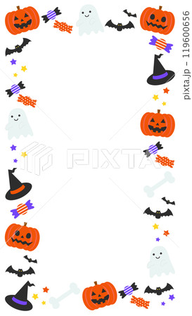 かわいいハロウィンの白フレーム背景ベクターイラスト素材【文字なし】【縦長】 かわいいハロウィンの白フレーム背景ベクターイラスト素材【文字なし】【縦長】 119600656