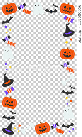 かわいいハロウィンの白フレーム背景ベクターイラスト素材【文字なし】【縦長】 かわいいハロウィンの白フレーム背景ベクターイラスト素材【文字なし】【縦長】 119600656