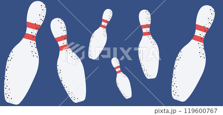 Bowling pins horizontal banner on blue background. Bowling pins horizontal banner on blue background. 119600767