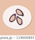 mussels oysters seafood purple set elements plate 119600893