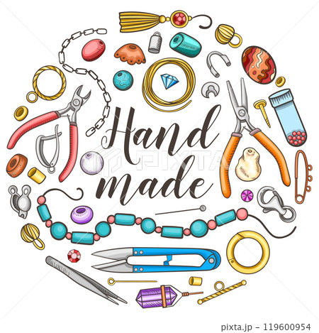 Tools, jewelry fittings and beads for making jewelry. 119600954